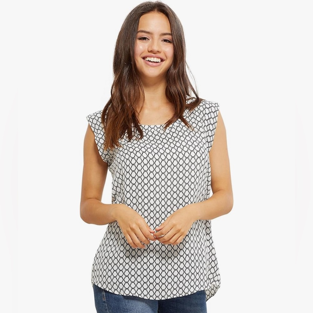 Pleione Anthropologie Geometric Printed Sleeveless Blouse Women Large